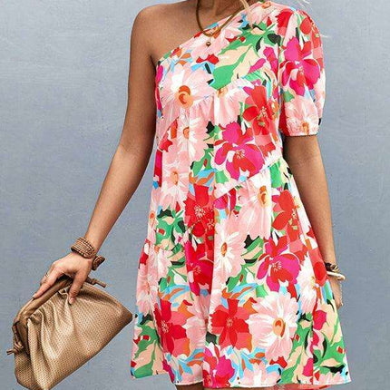 Chic Asymmetrical Floral One-Shoulder Dress - Très Elite