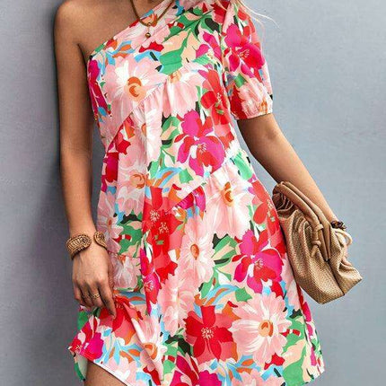 Chic Asymmetrical Floral One-Shoulder Dress - Très Elite