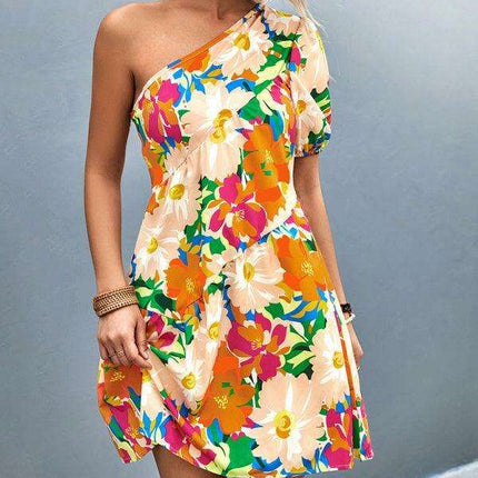 Chic Asymmetrical Floral One-Shoulder Dress - Très Elite