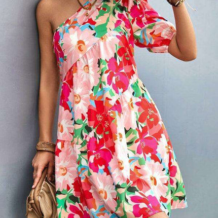 Chic Asymmetrical Floral One-Shoulder Dress