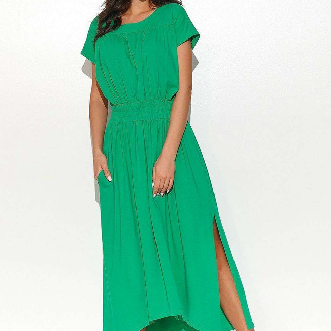 Chic Asymmetrical Knit Daydress with Elegant Draping