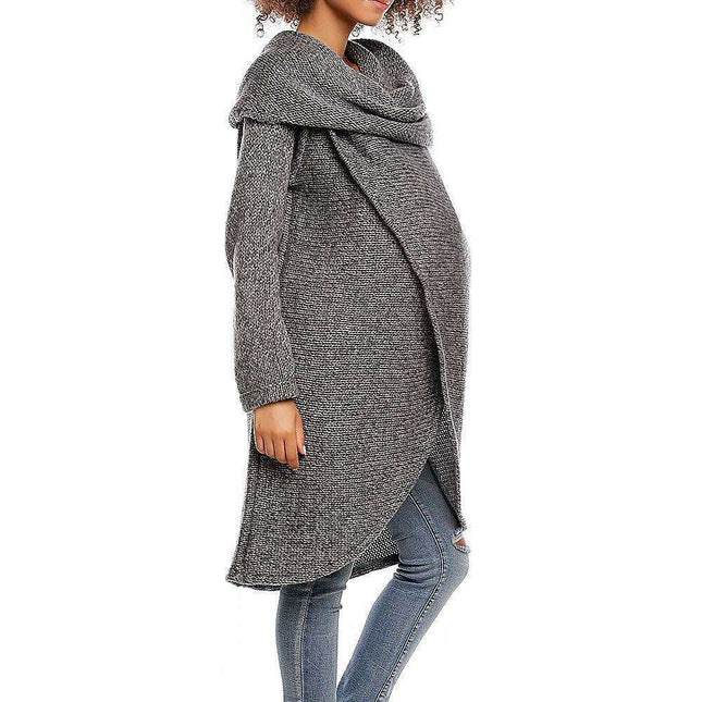 Chic Asymmetrical Maternity Turtleneck Sweater for Expecting Mothers