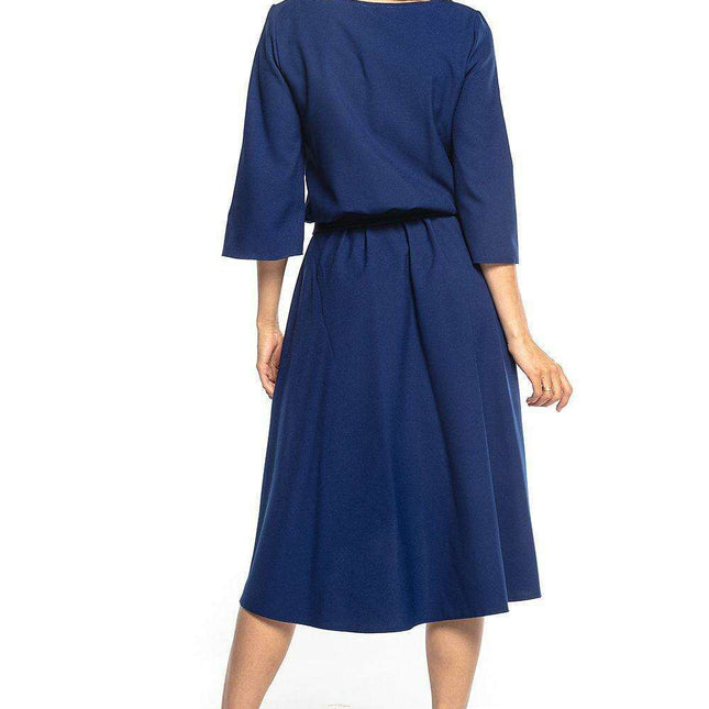 Chic Asymmetrical Midi Dress with Elastic Waist and Accompanying Belt