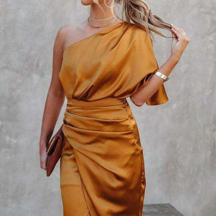 Chic Asymmetrical Pleated Waist Dress - Très Elite
