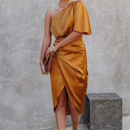 Chic Asymmetrical Pleated Waist Dress - Très Elite