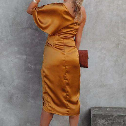 Chic Asymmetrical Pleated Waist Dress - Très Elite