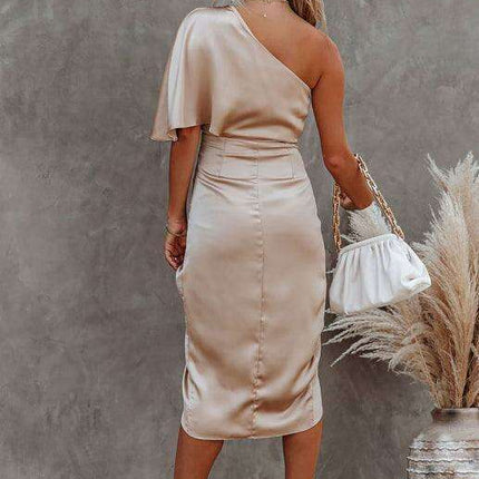 Chic Asymmetrical Pleated Waist Dress - Très Elite