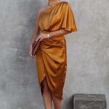 Chic Asymmetrical Pleated Waist Dress - Très Elite