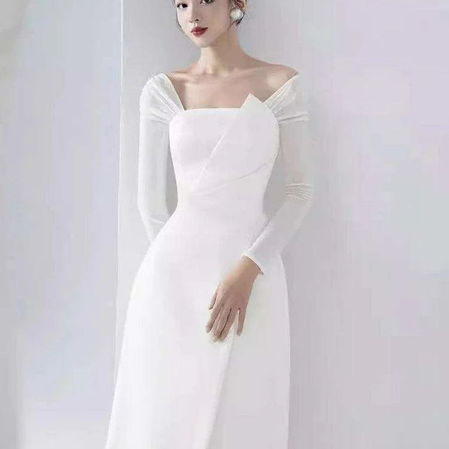 Chic Asymmetrical Summer Evening Dress with Long Sleeves and Flattering Fit
