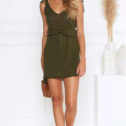 Chic Asymmetrical Tie V-Neck Sleeveless Dress for Effortless Elegance - Très Elite