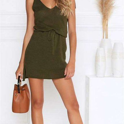 Chic Asymmetrical Tie V-Neck Sleeveless Dress for Effortless Elegance - Très Elite