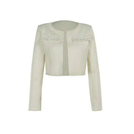 Chic Autumn Duo: Pearl-Embellished Long Sleeve Coat and Strapless Mini Dress Set - Très Elite