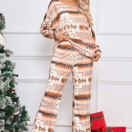Chic Aztec-Inspired Lounge Set with Elegant Puff Sleeves & Adjustable Drawstring - Très Elite