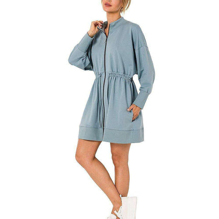 Chic Back Laced Zipper Tunic Dress with Pockets - Très Elite