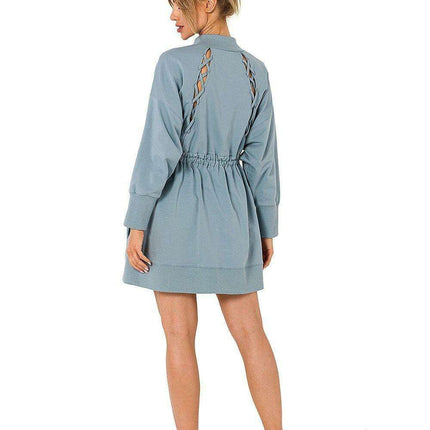 Chic Back Laced Zipper Tunic Dress with Pockets - Très Elite