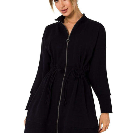Chic Back Laced Zipper Tunic Dress with Pockets - Très Elite