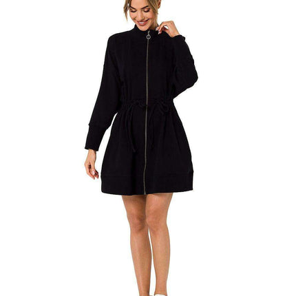 Chic Back Laced Zipper Tunic Dress with Pockets - Très Elite