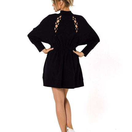 Chic Back Laced Zipper Tunic Dress with Pockets - Très Elite