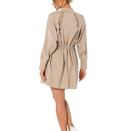 Chic Back Laced Zipper Tunic Dress with Pockets - Très Elite