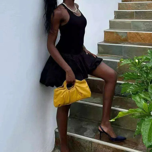 Chic Backless A-line Sleeveless High Waist Dress with Puffy Design for Women in Black