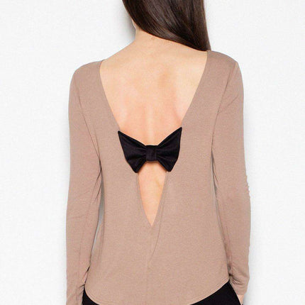 Chic Backless Blouse with Suede Bow Accent - Très Elite