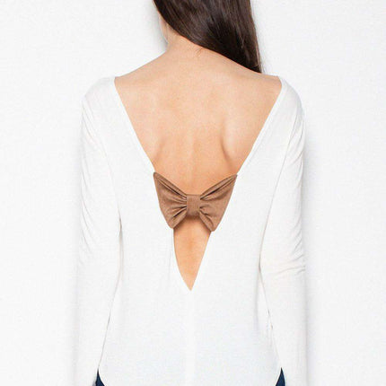 Chic Backless Blouse with Suede Bow Accent - Très Elite