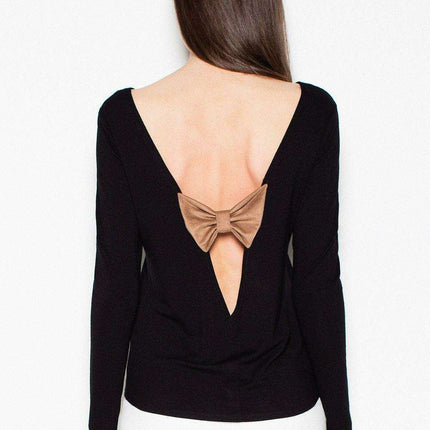 Chic Backless Blouse with Suede Bow Accent - Très Elite