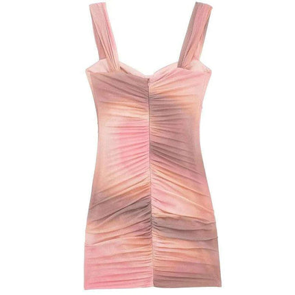 Chic Backless Mini Dress with Vibrant Tie Dye and Ruffles - Must-Have for Summer Parties - Très Elite