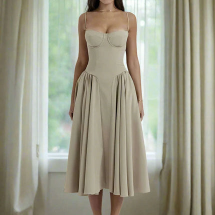 Chic Backless Pleated A-line Midi Dress - Très Elite
