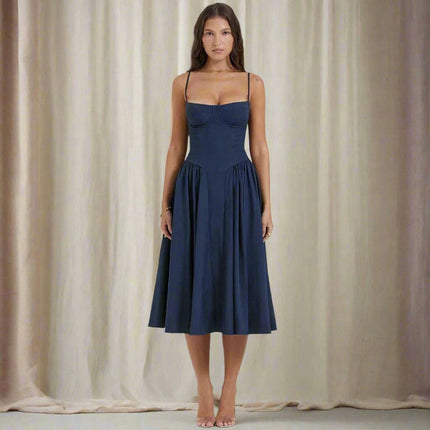 Chic Backless Pleated A-line Midi Dress - Très Elite