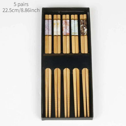 Chic Bamboo Chopstick Collection - 5 Pairs with Non-Slip Design - Très Elite