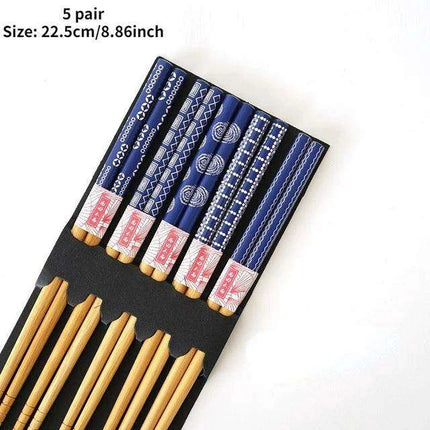 Chic Bamboo Chopstick Collection - 5 Pairs with Non-Slip Design - Très Elite