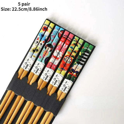 Chic Bamboo Chopstick Collection - 5 Pairs with Non-Slip Design - Très Elite