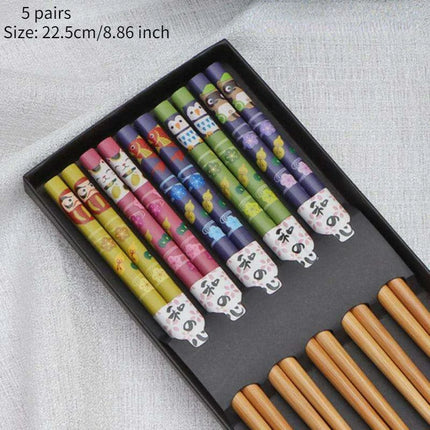 Chic Bamboo Chopstick Collection - 5 Pairs with Non-Slip Design - Très Elite