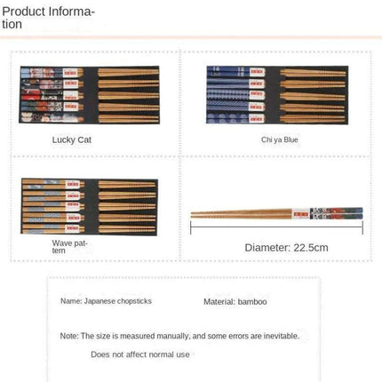 Chic Bamboo Chopstick Collection - 5 Pairs with Non-Slip Design - Très Elite