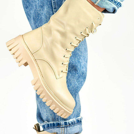 Chic Beige Ankle Boots with Pearl Chain Detail - Très Elite