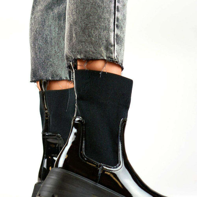 Chic Beige Glossy Leather Slip-On Booties for Fashion-Forward Women