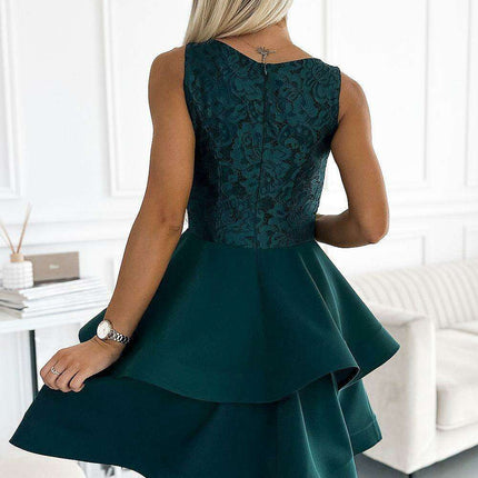 Chic Beige Lace Formal Dress with Dramatic Flare - Très Elite