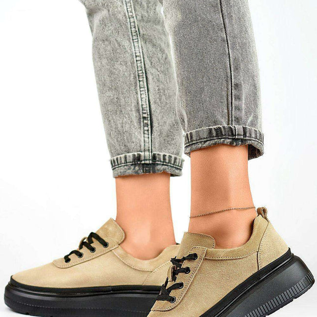 Chic Beige Leather Women's Sport Sneakers