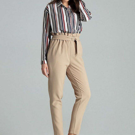 Chic Beige Trousers with Glamorous Golden Buckle - Comfortable Style - Très Elite