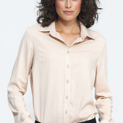 Chic Beige Viscose Long Sleeve Shirt For Everyday Elegance