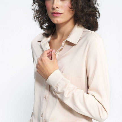 Chic Beige Viscose Long Sleeve Shirt For Everyday Elegance - Très Elite