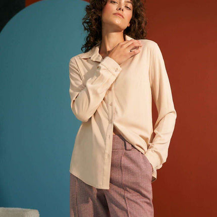 Chic Beige Viscose Long Sleeve Shirt For Everyday Elegance - Très Elite