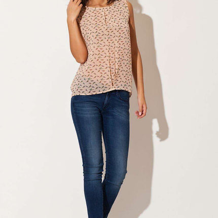 Chic Birdsong Red Chiffon Sleeveless Blouse - Timeless Elegance