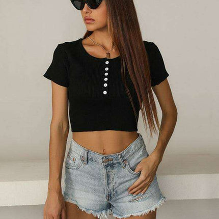 Chic Black Crop Top for Summer - Stylish Midriff Design for Trendy Looks