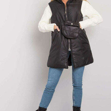 Chic Black Down Vest with Belt and Pouch - Essential Winter Fashion - Très Elite
