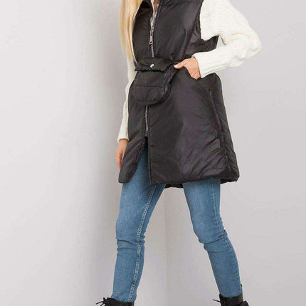 Chic Black Down Vest with Belt and Pouch - Essential Winter Fashion - Très Elite
