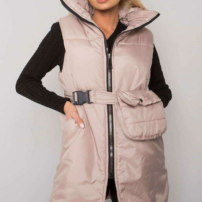 Chic Black Down Vest with Belt and Pouch - Essential Winter Fashion - Très Elite