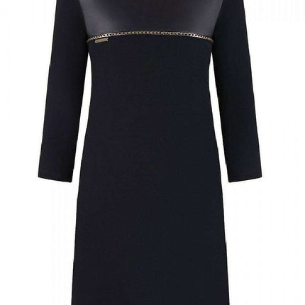 Chic Black Faux Leather Cocktail Dress with Chain Accents