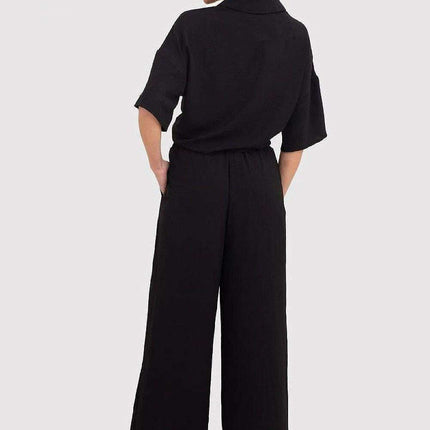 Chic Black Linen Trousers with Elastic Waistband - Très Elite